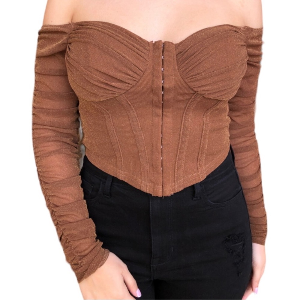 ⭐️2/$20 Privy Privately Privileged Toffee Sparkle Ruched Bustier Corset Top